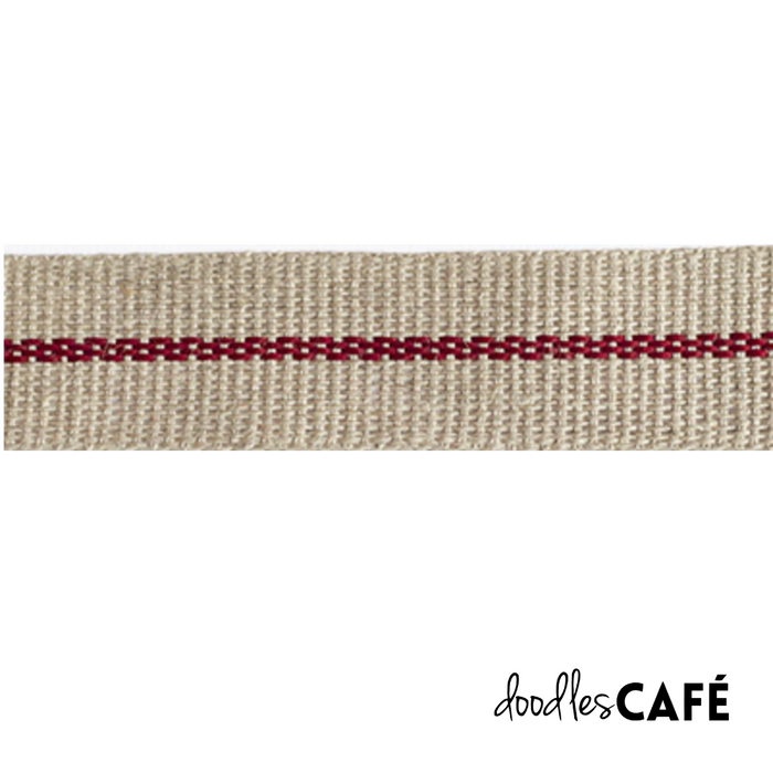 Flax Ribbon - Striped – Natural / Maroon (20mm x 1 Meter)