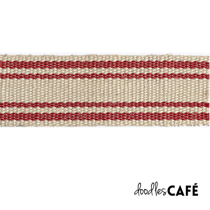 Flax Ribbon - Striped – Natural / Marsala (25mm x 1 Meter)