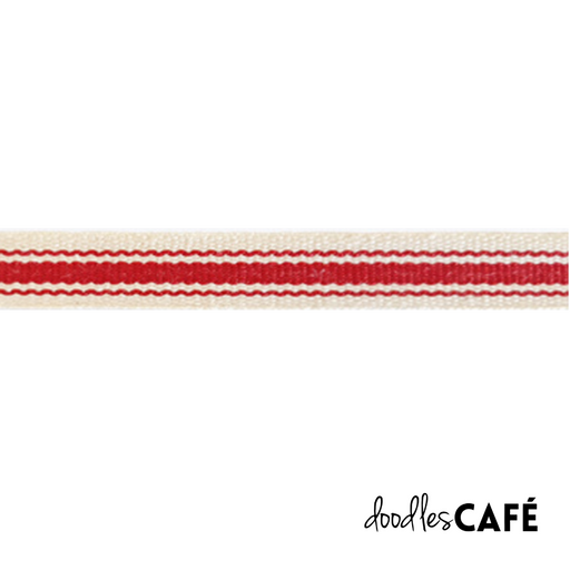 Cotton Ribbon - Striped - Natural / Red (10mm x 1 Meter)