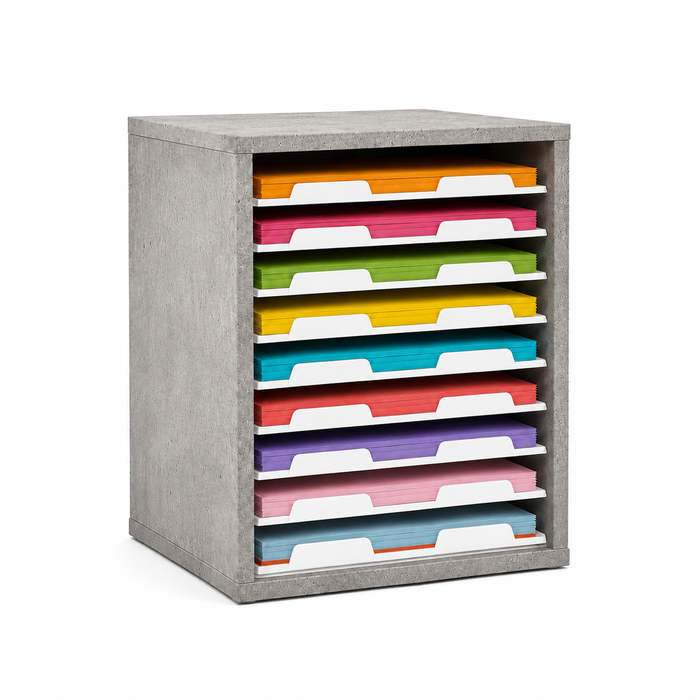 Doodles Best Craft Organizer - Stackable Storage Cube - Paper Shelves - Concrete Texture and White
