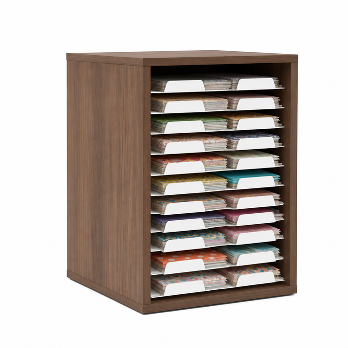 Doodles Best Craft Organizer - Stackable Storage Cube - 10 Paper Shelves - Wood Grain and White