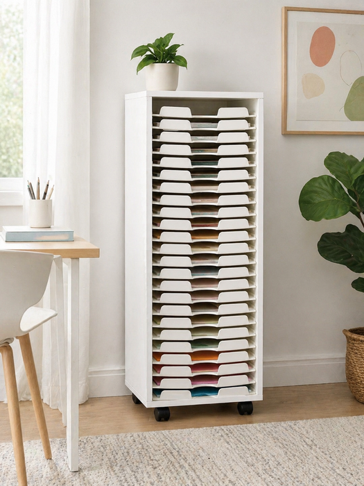 Doodles Best Craft Organizer - Crafting Storage Cabinet - Paper Shelves - Bar Height - White