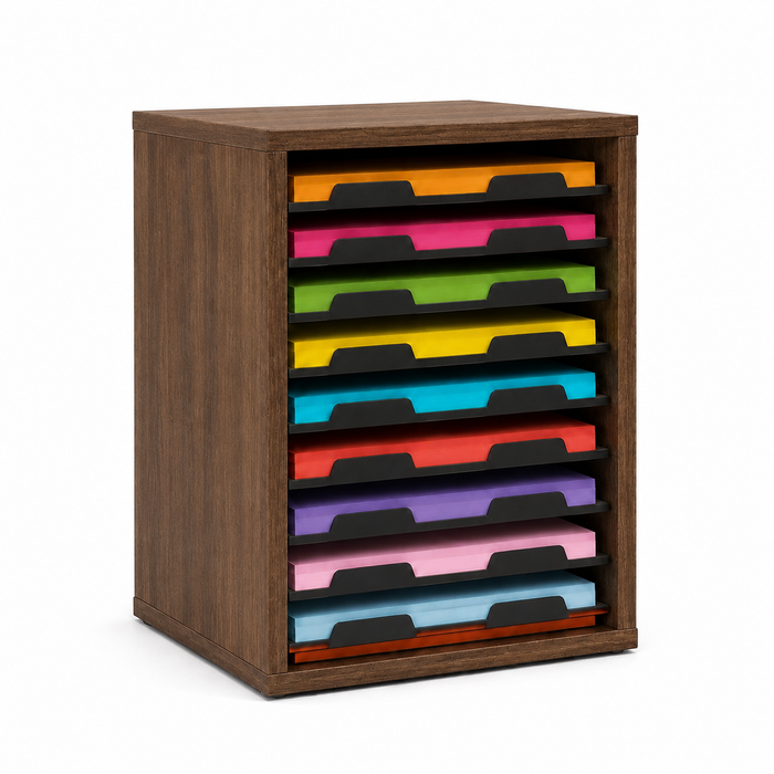 Doodles Best Craft Organizer - Stackable Storage Cube - 10 Paper Shelves - Wood Grain and Black