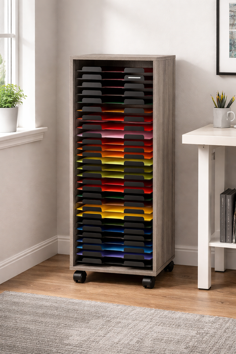 Doodles Best Craft Organizer - Crafting Storage Cabinet - Paper Shelves - Bar Height - Wood Grain